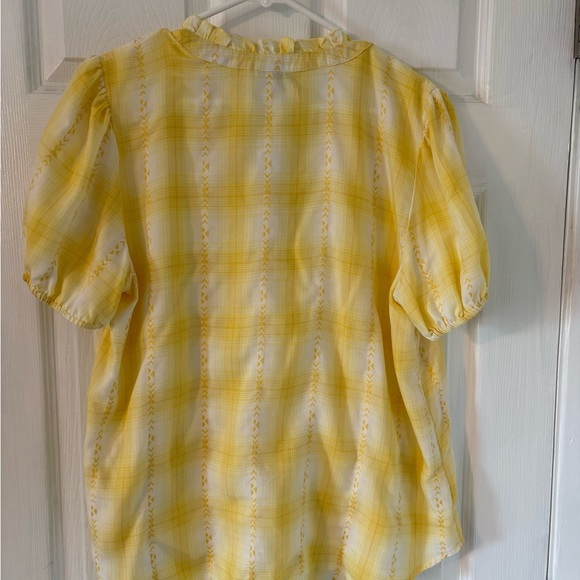 Frye & Co Yellow Plaid Ruffle Blouse Boho Cottagecore Top Size L - Picture 2 of 5